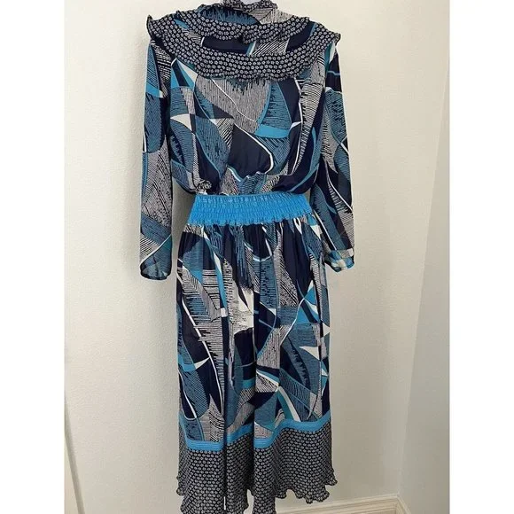 Vintage Lachine 80s Dress Boho Floral Patchwork Faux Wrap Maxi MIDI Dres… - Picture 4 of 5